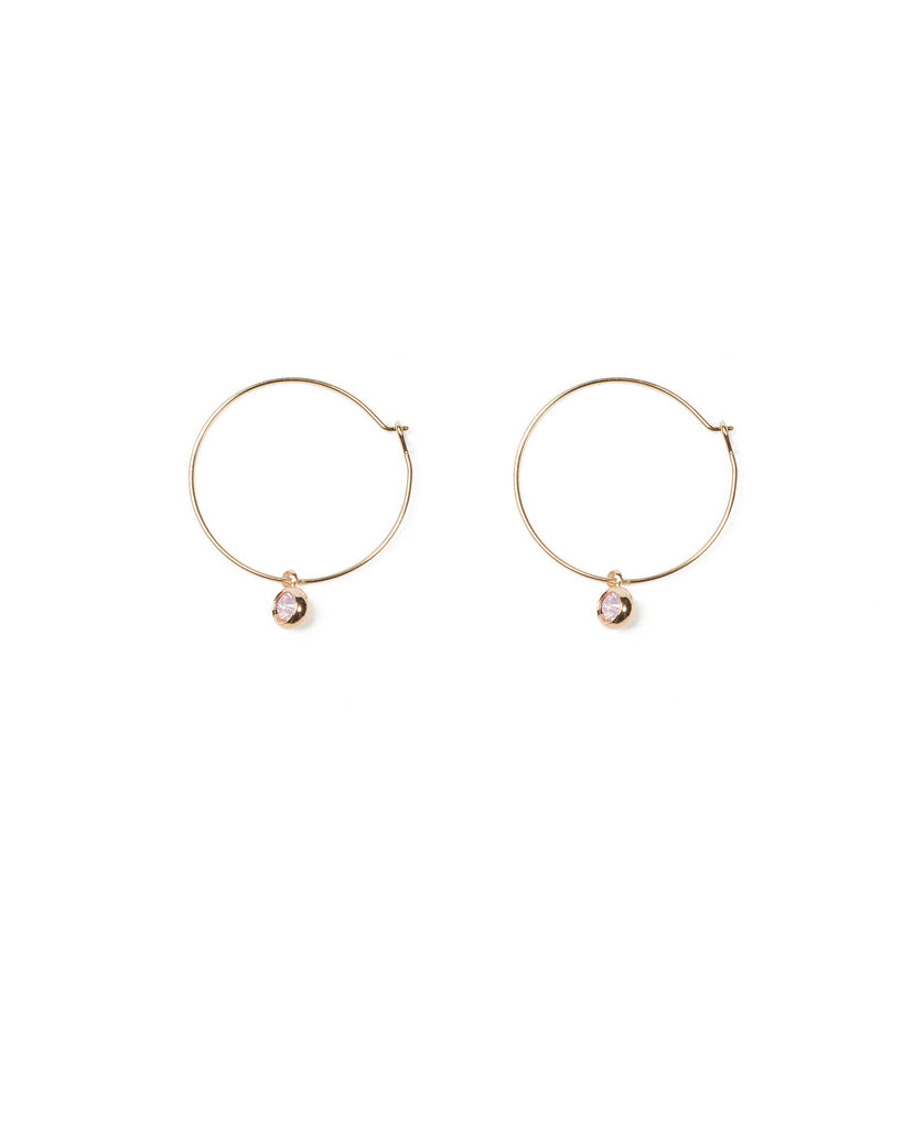 Pink Gold Tone Drop Stone Mini Hoop Earrings