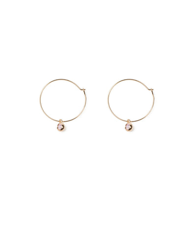 Pink Gold Tone Drop Stone Mini Hoop Earrings