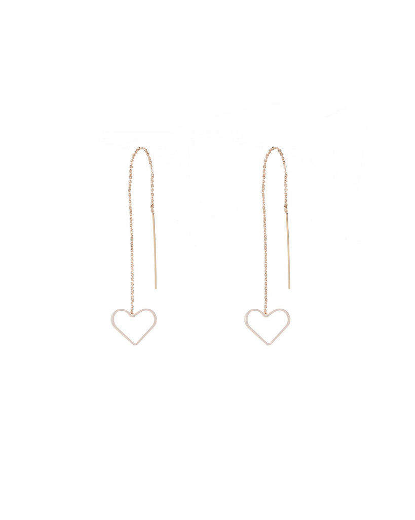 Rose Gold Tone Fine Heart Drop Chain Earrings