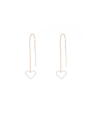 Rose Gold Tone Fine Heart Drop Chain Earrings