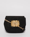Black Embellished Saddle Crossbody Bag