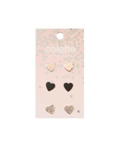 Black Gold Tone Fine Heart Stud Pack