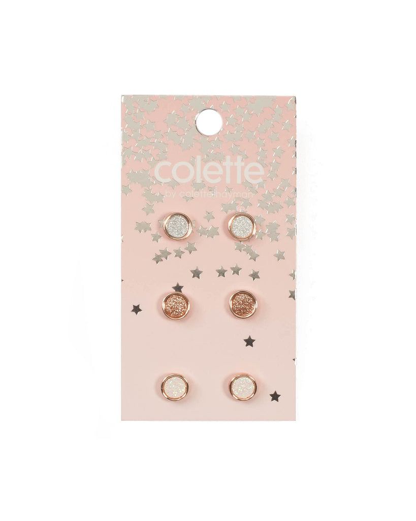 Multi Colour Rose Gold Tone Round Glitter Stud Earring Pack
