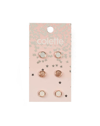 Multi Colour Rose Gold Tone Round Glitter Stud Earring Pack