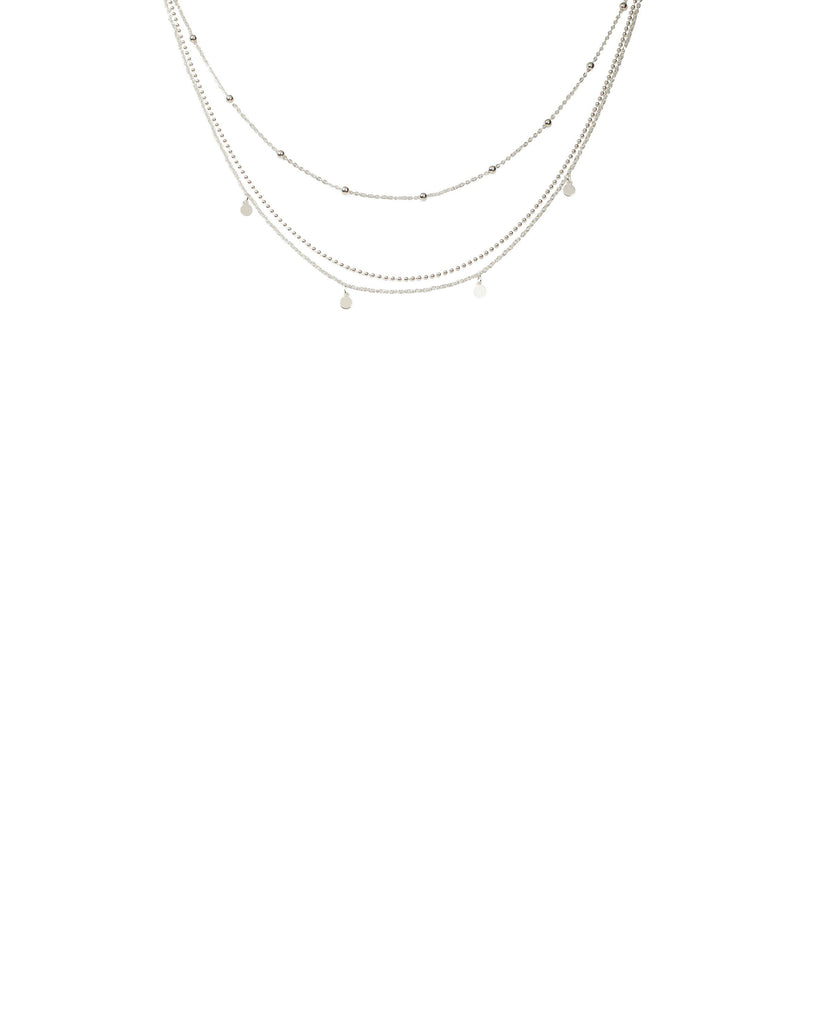 Silver Tone Drop Disc Metal Layer Necklace
