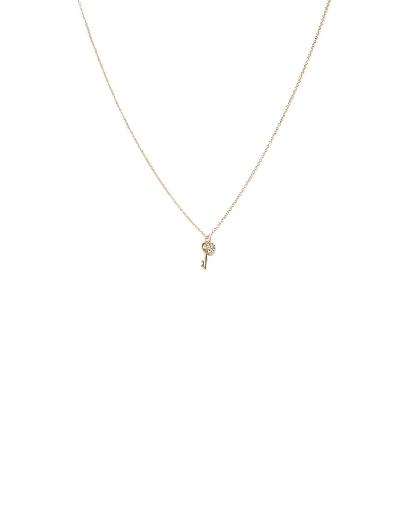 Crystal Gold Tone Diamante Heart And Key Necklace