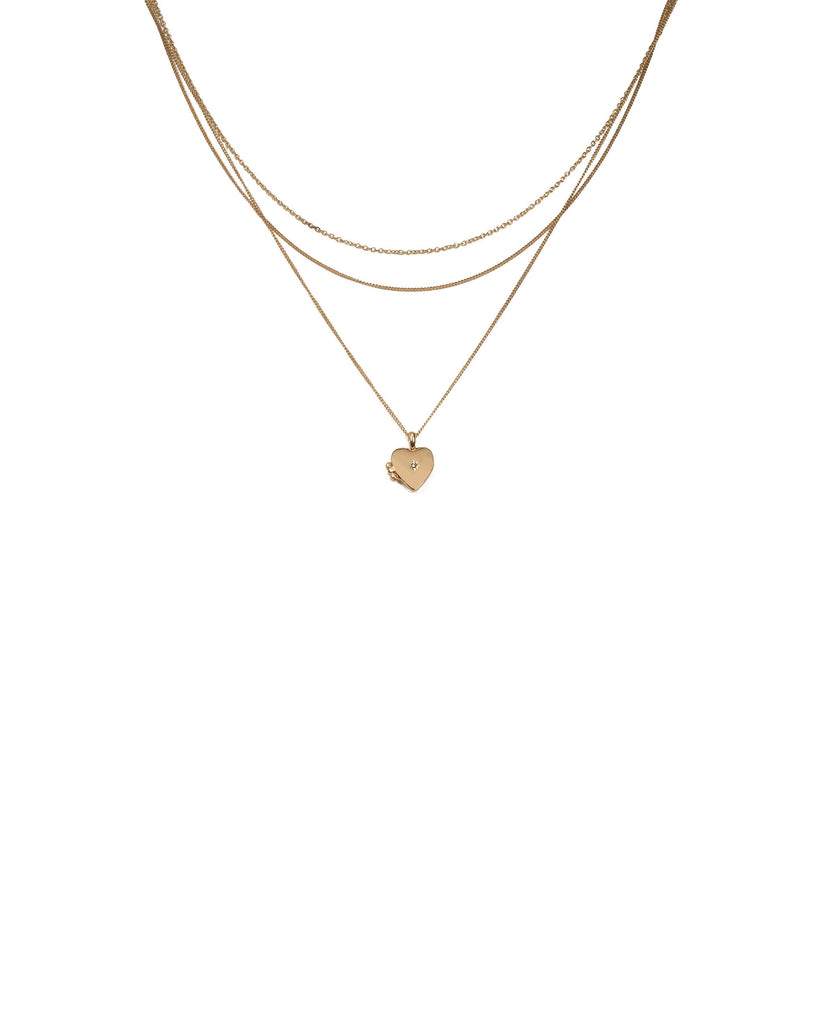 Gold Tone Heart Locket Fine Chain Layered Necklace