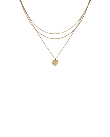 Gold Tone Heart Locket Fine Chain Layered Necklace