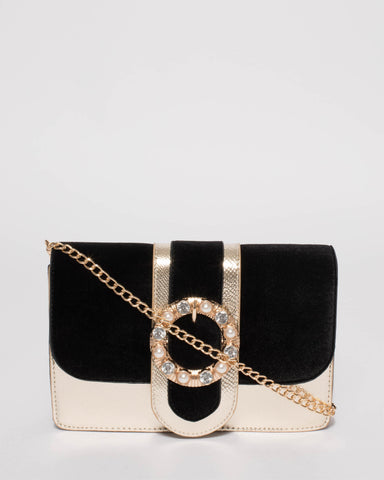 Black Joanne Jewel Buckle Crossbody Bag