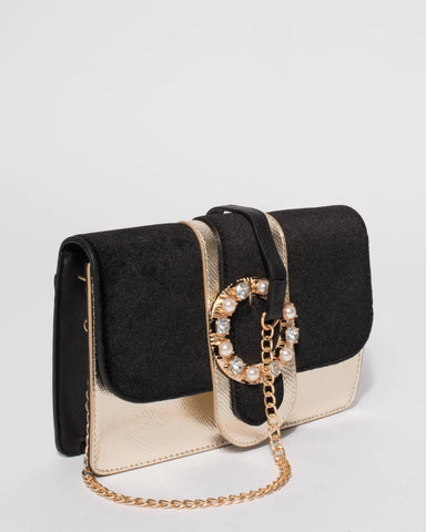 Black Joanne Jewel Buckle Crossbody Bag