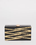 Black And Gold Mia Zig-Zag Hardcase Clutch Bag