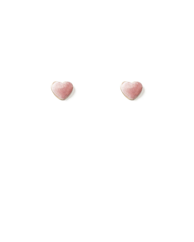 Pink Gold Tone Velvet Heart Stud Earrings