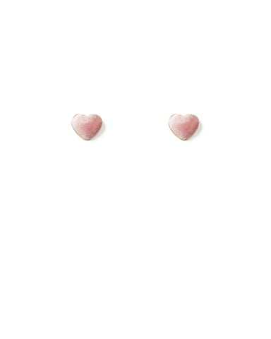 Pink Gold Tone Velvet Heart Stud Earrings