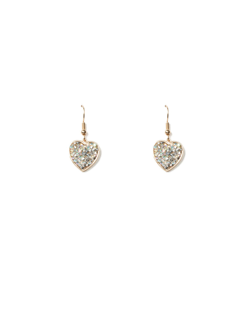 Silver Gold Tone Heart Stone Cluster Drop Earrings