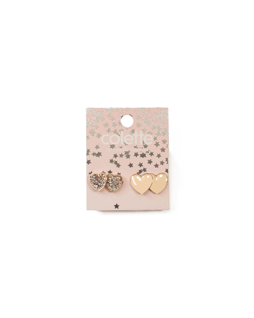 Pink Gold Tone Heart Stud Earring Pack