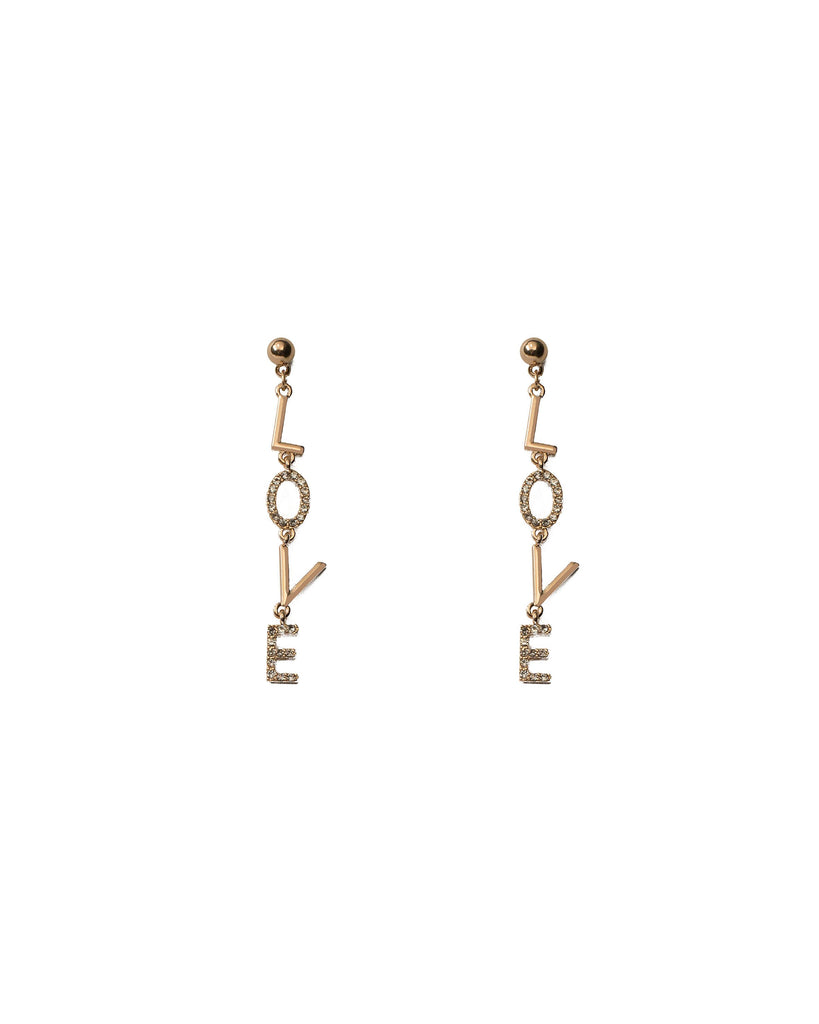 Crystal Gold Tone Love Drop Earrings