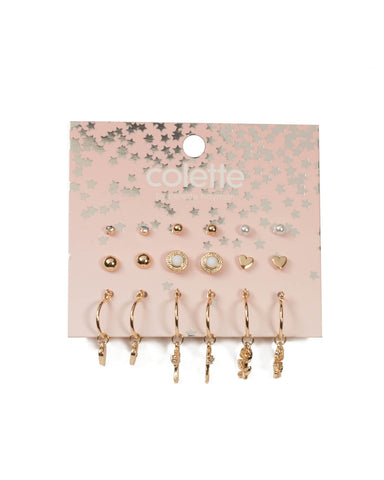 Ivory Gold Tone Stud And Drop Hoop Earring Pack