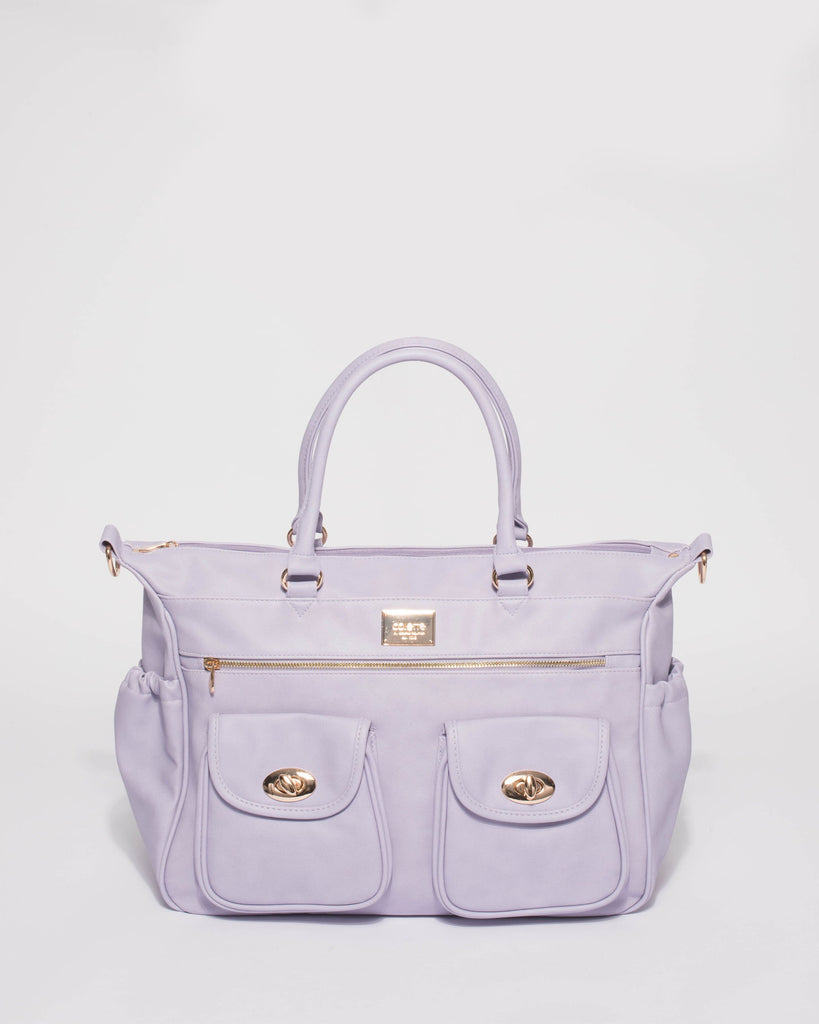Purple Smooth Baby Travel Bag With Gold Hardware