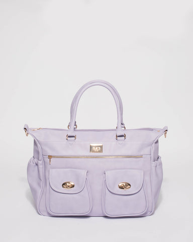 Purple Smooth Baby Travel Bag With Gold Hardware