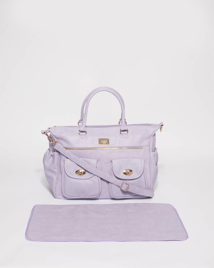 Purple Smooth Baby Travel Bag With Gold Hardware