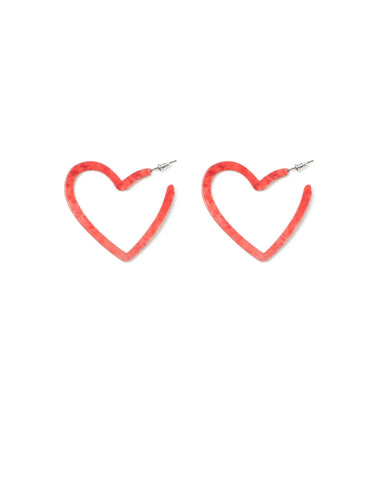 Red Silver Tone Acrylic Heart Hoop Earrings