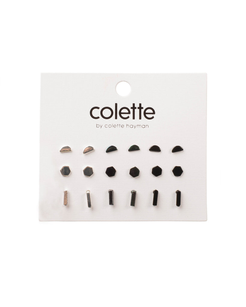 Multi Colour Silver Tone Geometric Stud Earring Pack