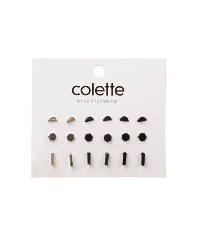 Multi Colour Silver Tone Geometric Stud Earring Pack