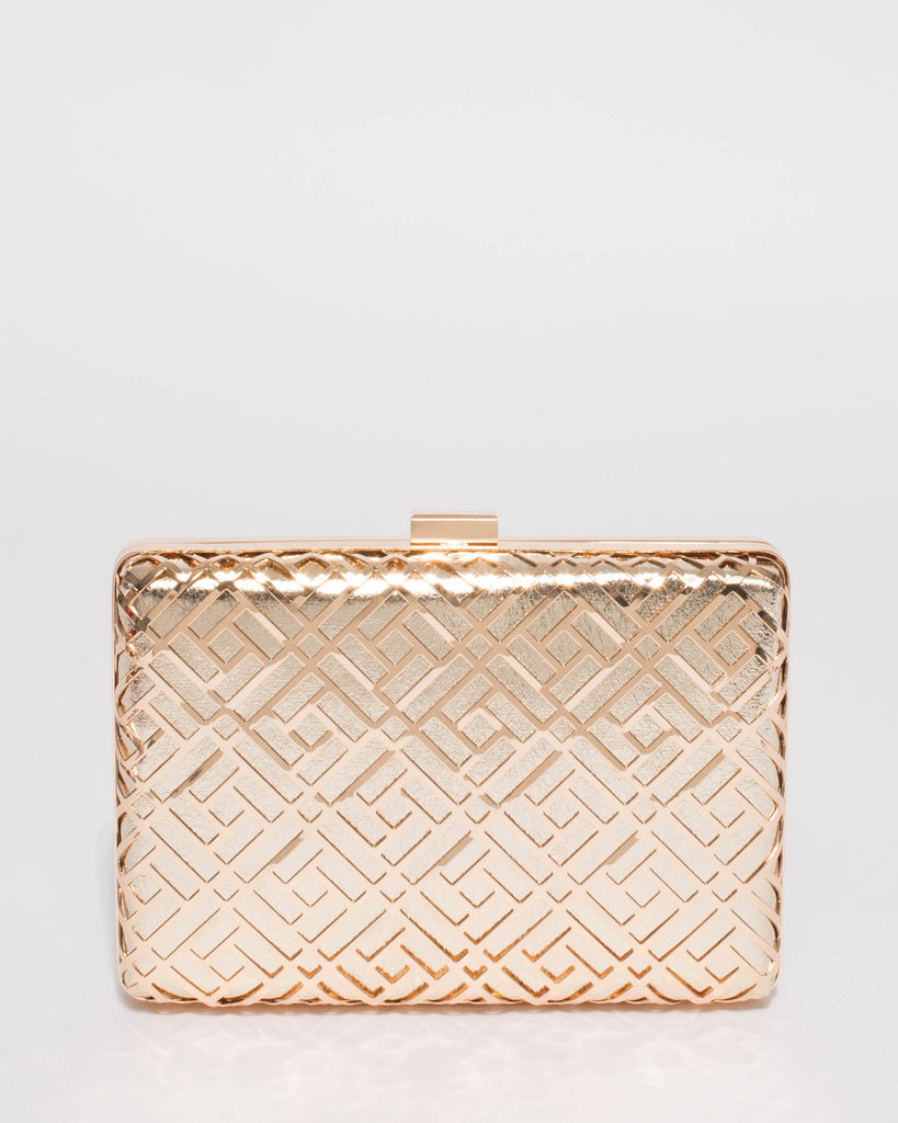 Gold Geometric Shape Hardcase Clutch Bag