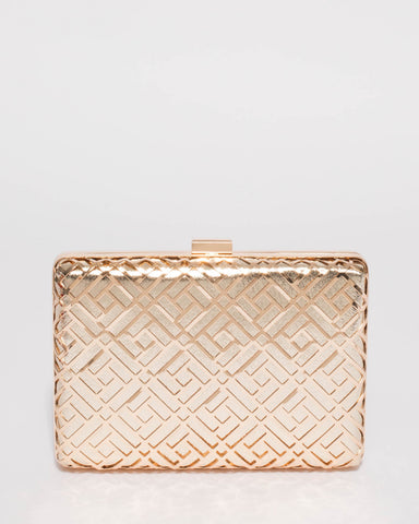 Gold Geometric Shape Hardcase Clutch Bag