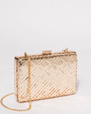 Gold Geometric Shape Hardcase Clutch Bag