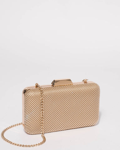 Gold Lindsey Hardcase Clutch Bag