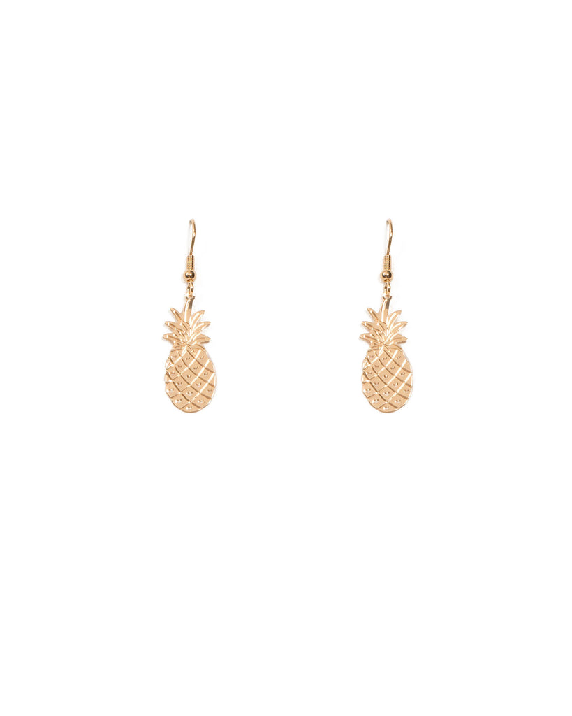 Gold Tone Fine Metal Drop Pineapple Earrings