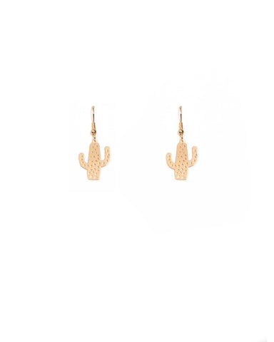 Gold Tone Fine Metal Cactus Drop Earrings