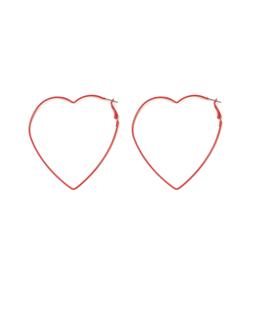 Red Silver Tone Large Metal Heart Hoop Earrings