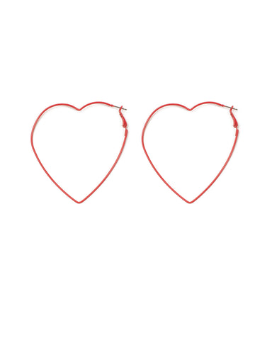 Red Silver Tone Large Metal Heart Hoop Earrings
