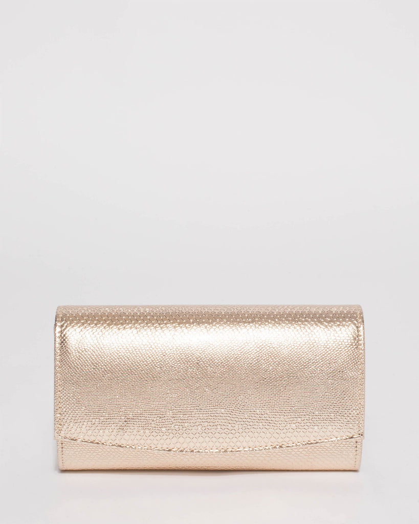 Gold Snake Textured Lizzie Eve Clutch Bag