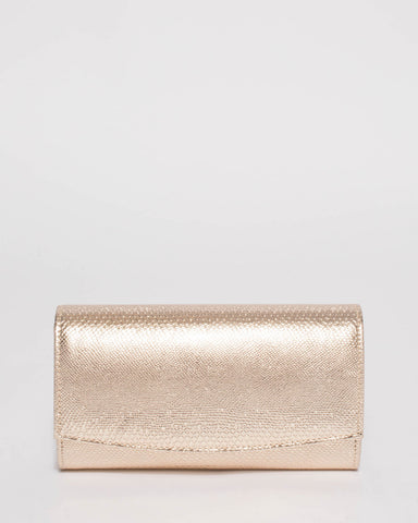 Gold Snake Textured Lizzie Eve Clutch Bag