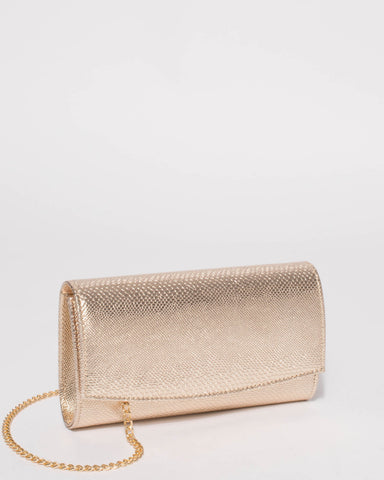 Gold Snake Textured Lizzie Eve Clutch Bag
