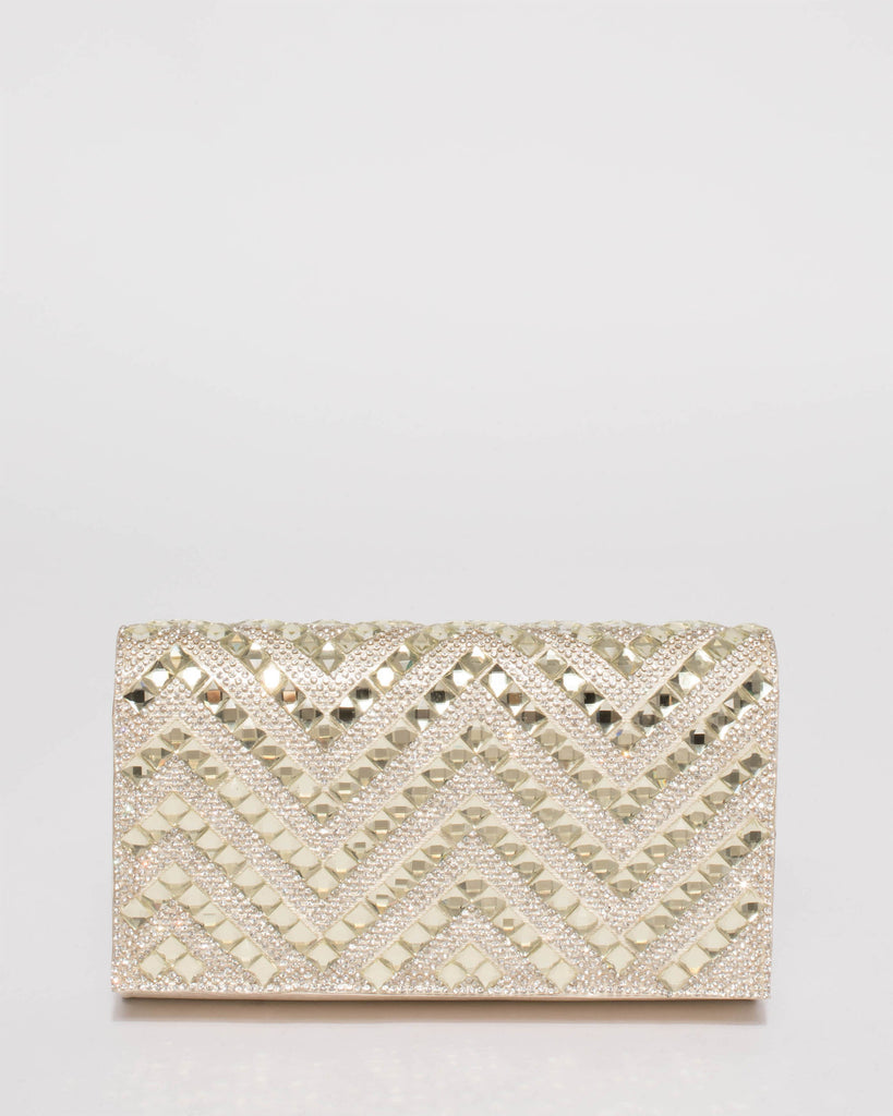 Light Gold Embellished Evening Clutch Bag