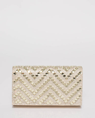 Light Gold Embellished Evening Clutch Bag
