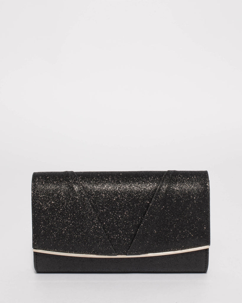 Black Marley Evening Clutch Bag With Silver Hardware