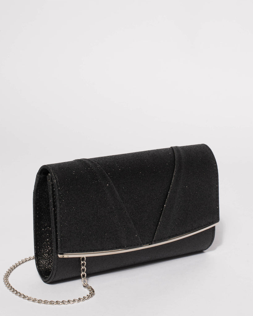 Black Marley Evening Clutch Bag With Silver Hardware