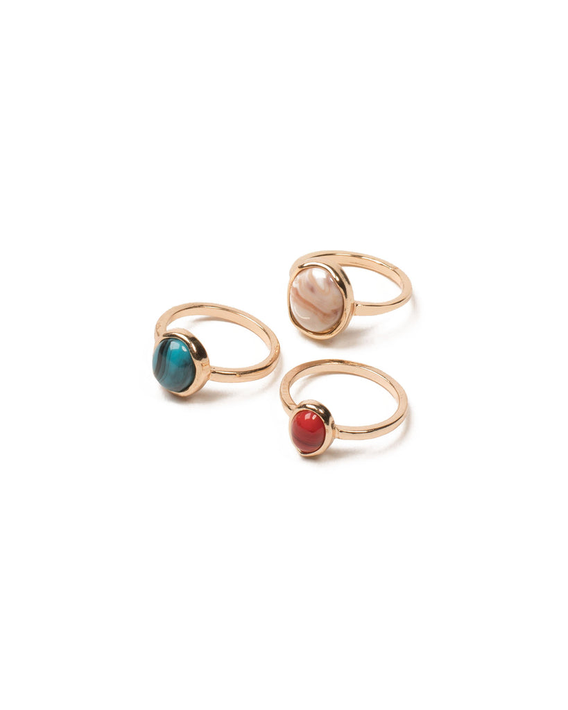 Multi Colour Gold Tone Cocktail Ring Pack - Small