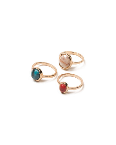 Multi Colour Gold Tone Cocktail Ring Pack - Small