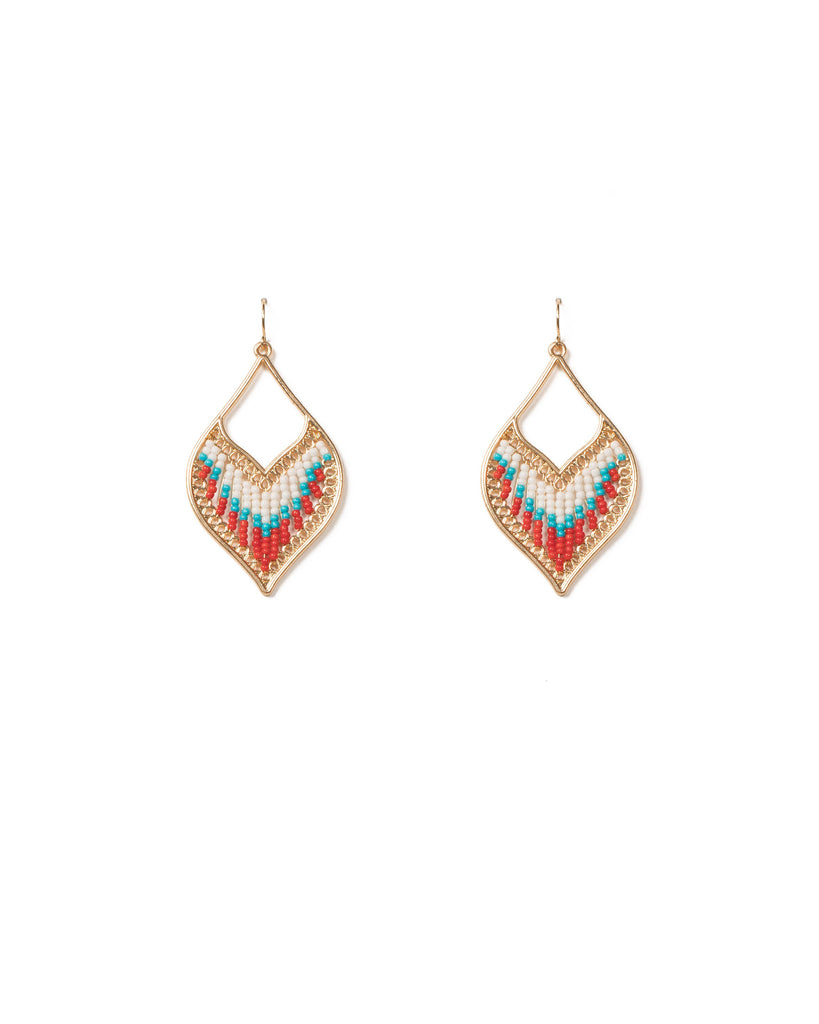 Multi Colour Gold Tone Beaded Drop Statement Earrings