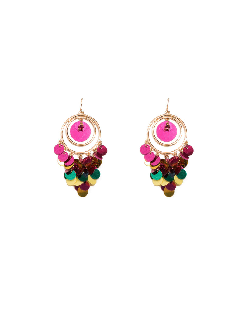 Multi Colour Gold Tone Gradual Sequin Drop Statement Earrings