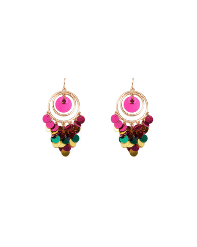 Multi Colour Gold Tone Gradual Sequin Drop Statement Earrings