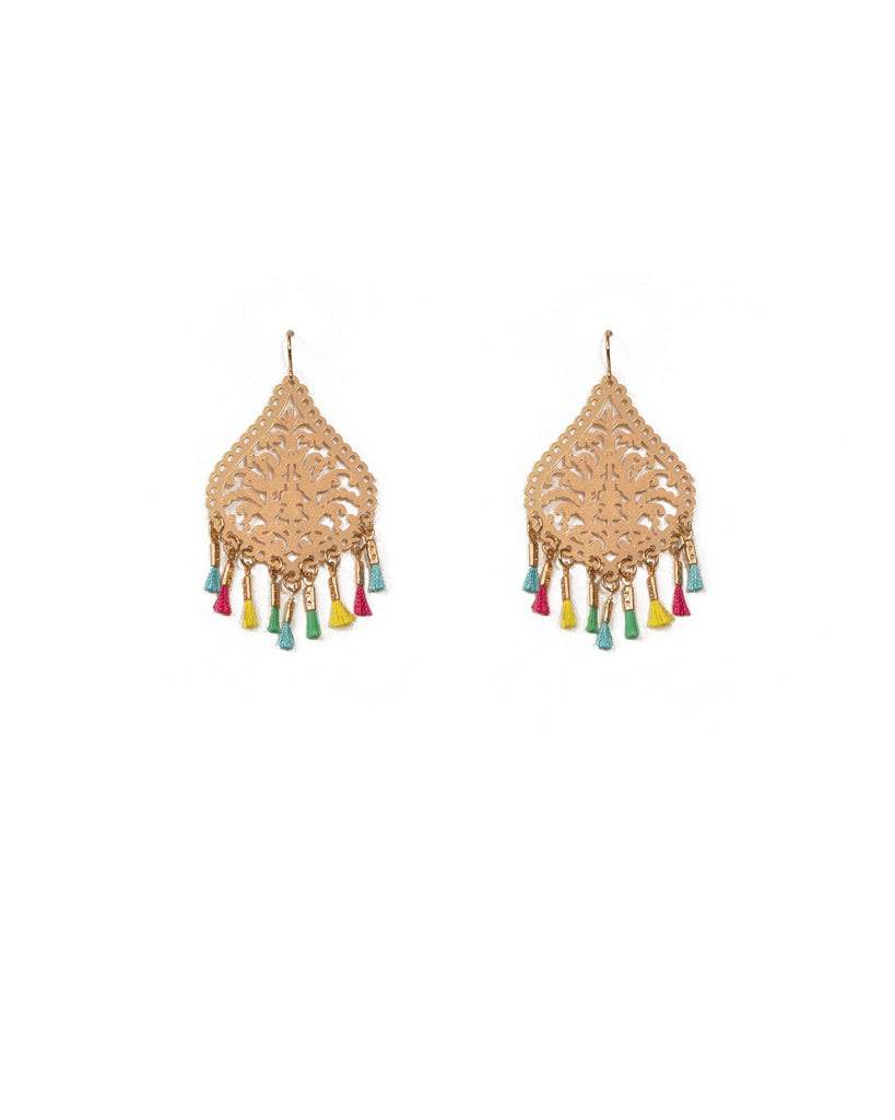 Multi Colour Gold Tone Filigree Mini Tassel Earrings