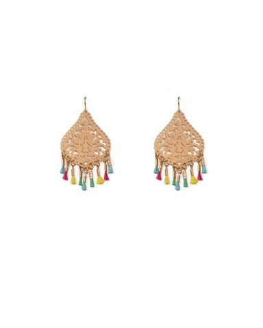 Multi Colour Gold Tone Filigree Mini Tassel Earrings