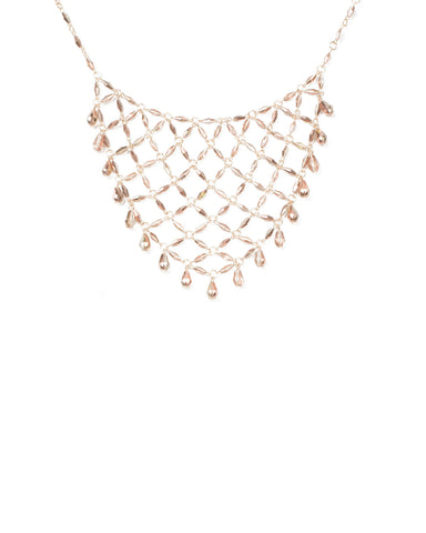 Pink Gold Tone Beaded Net Necklace